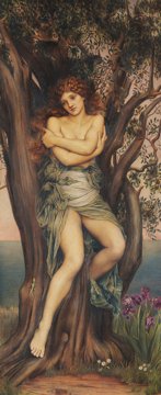 A dryad nymph emerging from a tree trunk, by Evelyn De Morgan (1884).