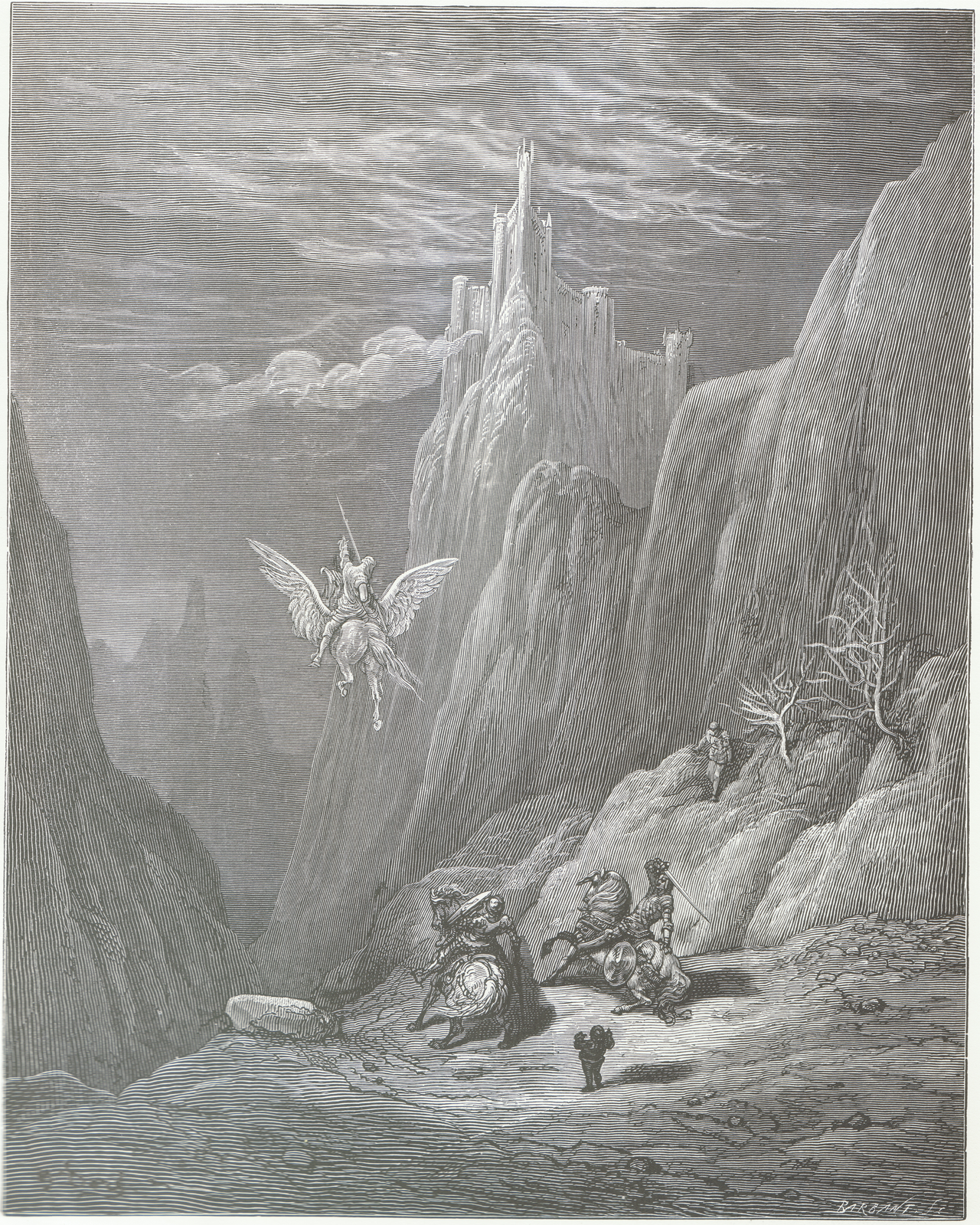 Dore engraving of a hippogriff, half-eagle half-horse, from Orlando Furioso.